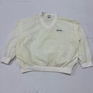IZOD Vintage Pullover Mens L Golf White V Neck Windbreaker Long Sleeve Jacket